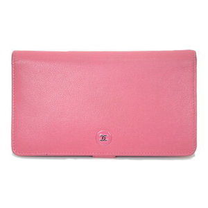 Chanel Agenda bi fold long wallet pink leather here mark button